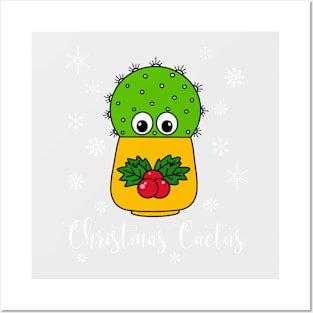 Christmas Cactus - Cute Cactus In Christmas Holly Pot Posters and Art